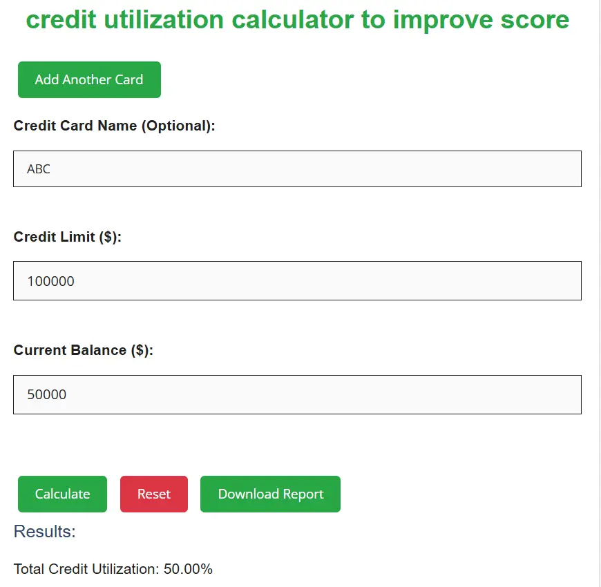 credit utilization calculator to improve score