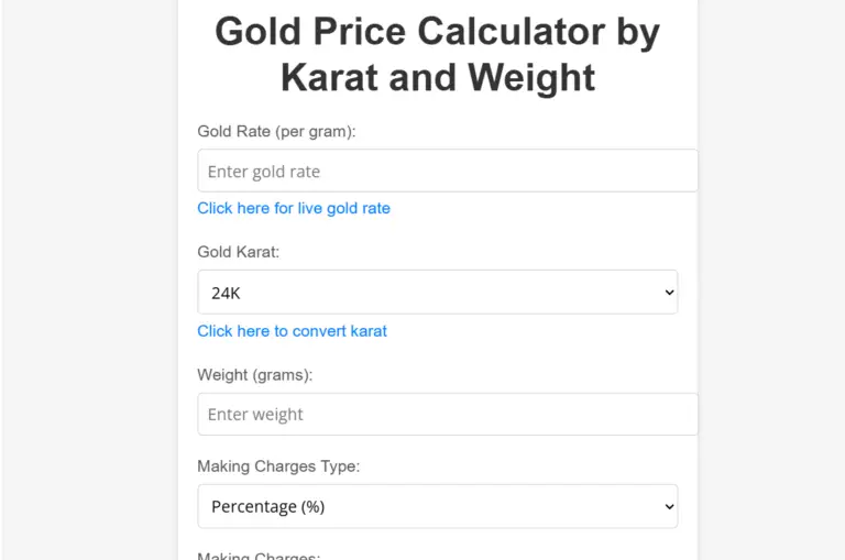 Gold Price calculator by Karat and weight