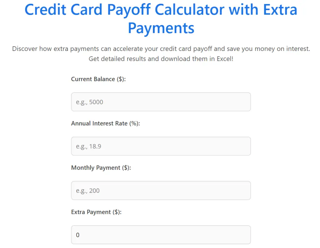 Credit Card Payoff Calculator with Extra Payments Tool