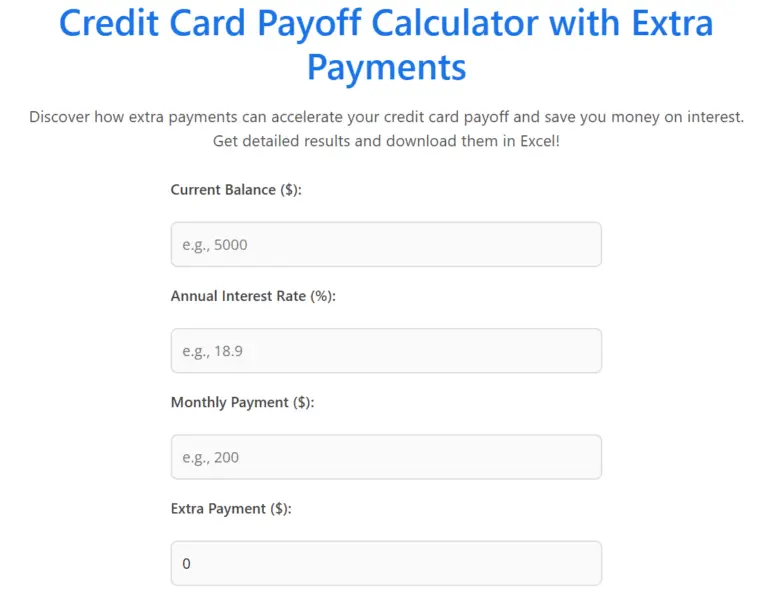 Credit Card Payoff Calculator with Extra Payments Tool