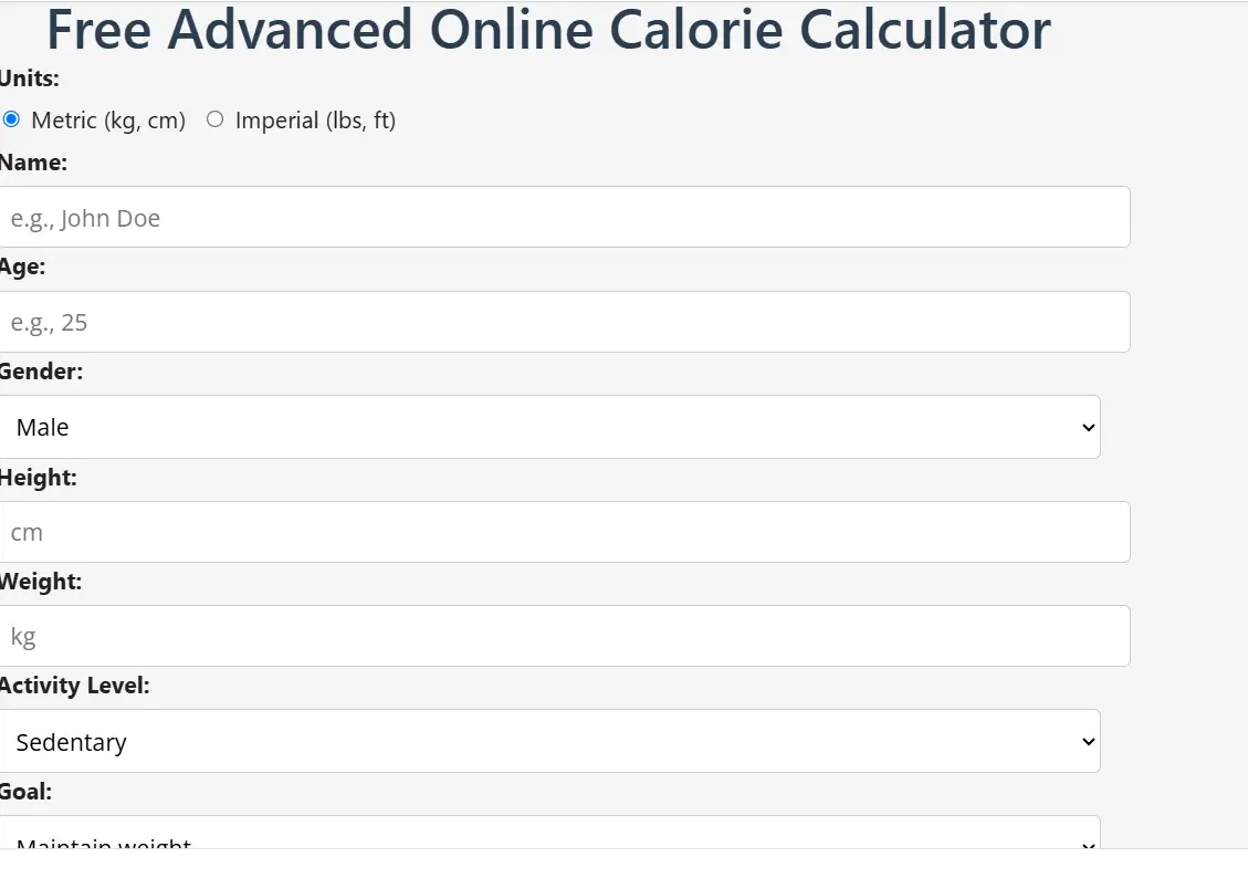 online calorie calculator