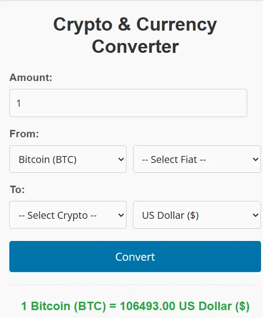 Crypto currency converter tool