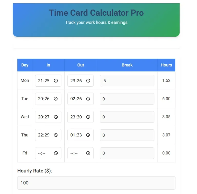 Time Card Calculator