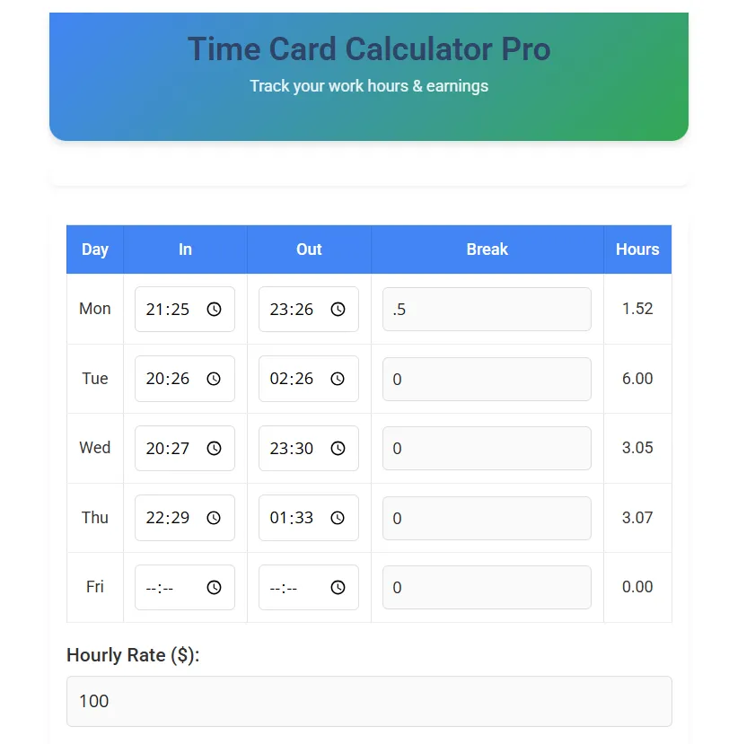Time Card Calculator