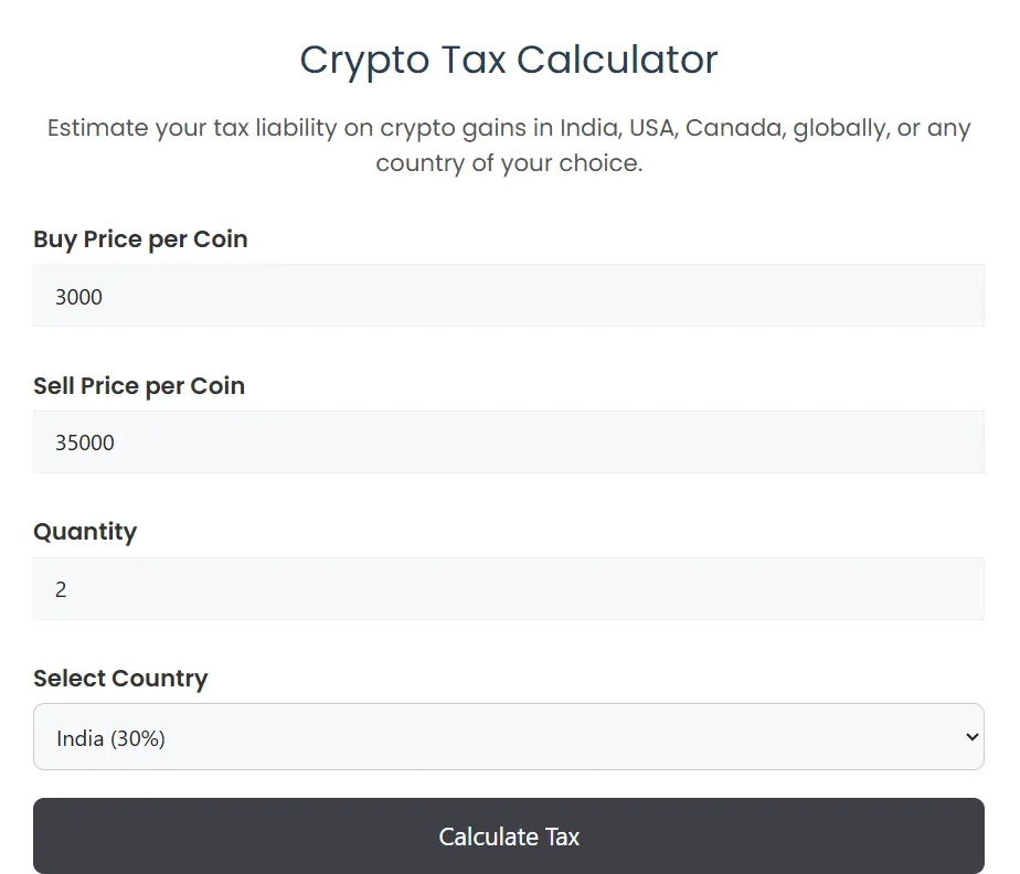 screenshot Crypto Tax Calculator