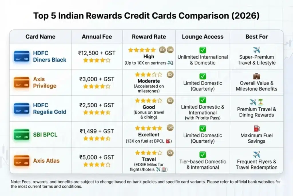 Top 5 Indan Rewards Credit cards copmparision